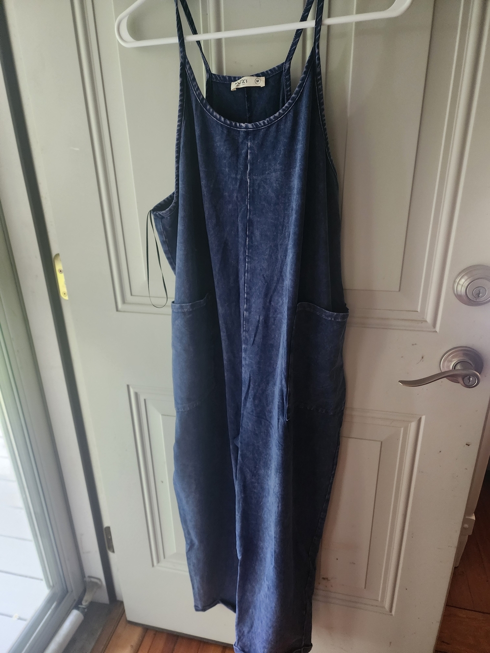 Sozy Washed Indigo Wide-Leg Denim Jumpsuit with Pockets M